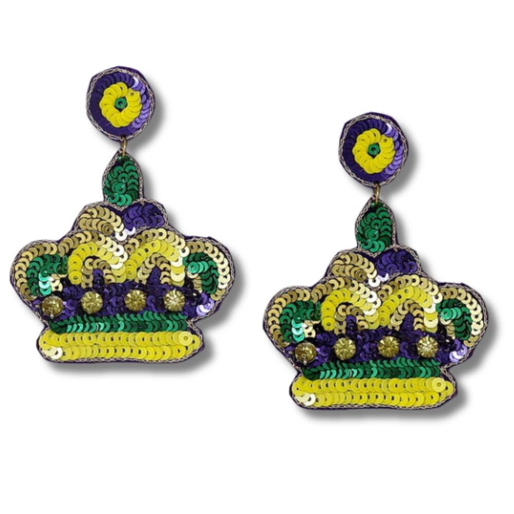 Mardi Gras Party Crown Sequin New Orleans Earrings